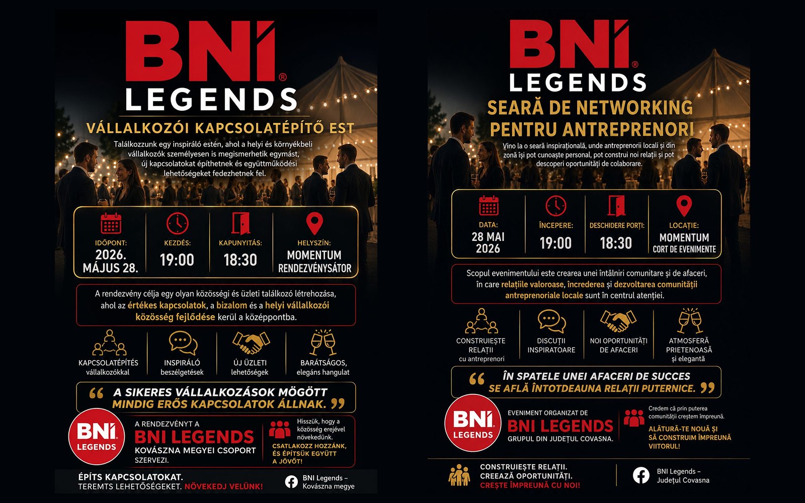 BNI LEGENDS – SEARĂ DE NETWORKING PENTRU ANTREPRENORI / BNI LEGENDS – VÁLLALKOZÓI KAPCSOLATÉPÍTŐ EST